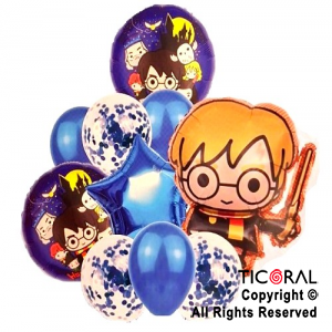 SET DE GLOBOS METALIZADOS HARRY POTTER Y LATEX CON CONFETI x 10 UNIDADES